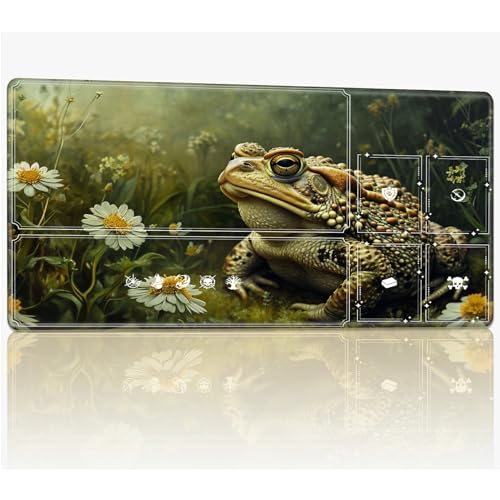 Tabletop Card Playmat with Magic Zones, 61.0 cmx35.6 cm Stitched TCG Card Play Mat Commander, Board Game Mats Smooth Rubber Surface Battle Game Desk Mat, Toad von BWEGRHE