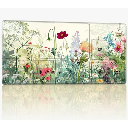 Tabletop Card Playmat with Magic Zones, 61.0 cmx35.6 cm Stitched TCG Card Play Mat Commander, Board Game Mats Smooth Rubber Surface Battle Game Desk Mat, Wild Flowers von BWEGRHE