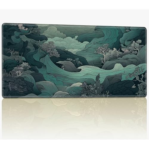 for MTG Playmat with Stitched Edges, 61.0 cmx35.6 cm Stitched TCG Card Play Mat Commander, Board Game Mats Smooth Rubber Surface Battle Game Desk Mat, Green Wave von BWEGRHE