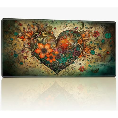 for MTG Playmat with Stitched Edges, 61.0 cmx35.6 cm Stitched TCG Card Play Mat Commander, Board Game Mats Smooth Rubber Surface Battle Game Desk Mat, Heart Flowers Art von BWEGRHE