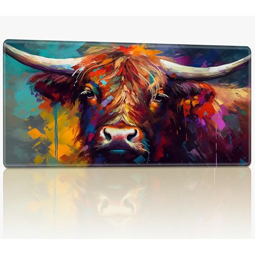 for MTG Playmat with Stitched Edges, 61.0 cmx35.6 cm Stitched TCG Card Play Mat Commander, Board Game Mats Smooth Rubber Surface Battle Game Desk Mat, Highland Cattle Colorful von BWEGRHE
