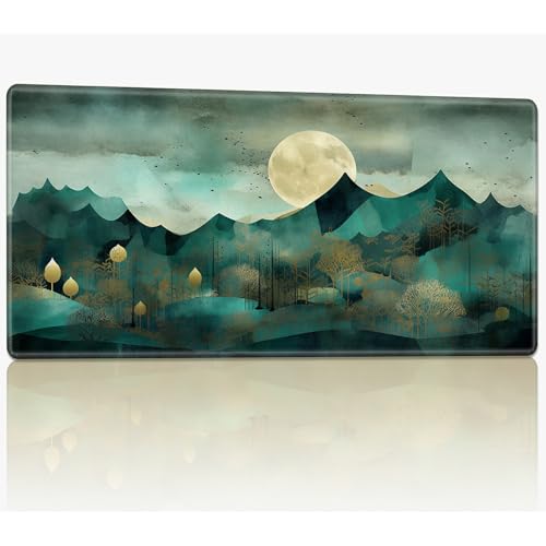 for MTG Playmat with Stitched Edges, 61.0 cmx35.6 cm Stitched TCG Card Play Mat Commander, Board Game Mats Smooth Rubber Surface Battle Game Desk Mat, Teal Landscape von BWEGRHE
