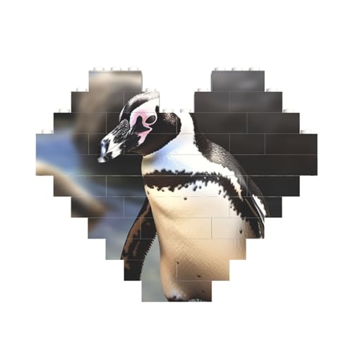 Afrikanischer Pinguin Baustein-Puzzle, herzförmig, personalisierte Bilderpuzzles, Foto-Puzzles für Erwachsene, 3D-Mikro-Bausteine für Heimdekoration, Steine-Set von BWLHJKE