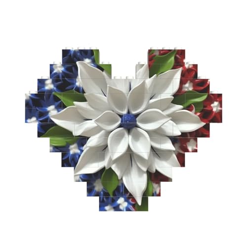 Amerika, patriotisches Blumenbaustein-Puzzle, herzförmig, personalisiertes Bild, Puzzle, Foto-Puzzles für Erwachsene, 3D-Mikro-Bausteine für Heimdekoration, Steine-Set von BWLHJKE