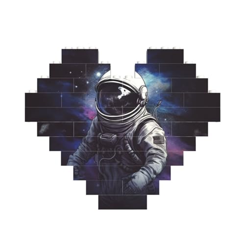 Astronauten-Baustein-Puzzle in Herzform, personalisiertes Bild, Puzzle, Foto-Puzzles für Erwachsene, 3D-Mikro-Bausteine für Heimdekoration, Steine-Set von BWLHJKE