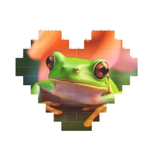 Baumfrosch-Baustein-Puzzle in Herzform, personalisiertes Bild, Puzzle, Foto-Puzzles für Erwachsene, 3D-Mikro-Bausteine für Heimdekoration, Steine-Set von BWLHJKE