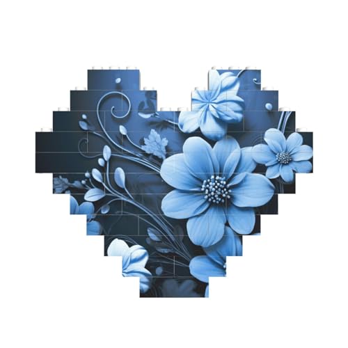 Blaue Blumen, Baustein-Puzzle, herzförmig, personalisiertes Bild, Puzzle, Foto-Puzzles für Erwachsene, 3D-Mikro-Bausteine für Heimdekoration, Steine-Set von BWLHJKE