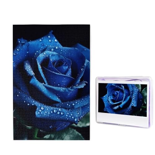 Blaue Rose Puzzle für Erwachsene 1000 Teile, Holzpuzzle aus Fotos, Herausfordernde Puzzles Perfekt für Spieleabende, Heimdekoration Puzzles Geschenk für Urlaub Geburtstag von BWLHJKE