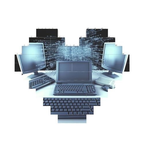 Computer und Internet, Baustein-Puzzle, herzförmig, personalisiertes Bild, Puzzle, Foto-Puzzles für Erwachsene, 3D-Mikro-Bausteine für Heimdekoration, Steine-Set von BWLHJKE