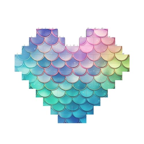 Dreamy Gradient Mermaid Scales Building Brick Block Puzzle Heart Shaped, Personalized Picture Puzzles Photo Jigsaw Puzzles for Adults 3D Micro Building Blocks for Home Decor Bricks Set von BWLHJKE