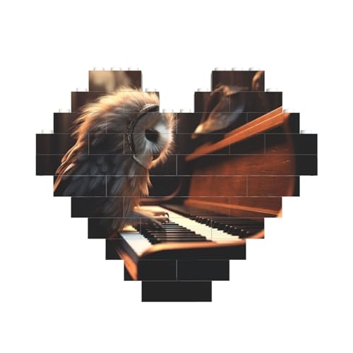 Eule spielt Klavierbaustein-Puzzle, herzförmig, personalisierte Bilderpuzzles, Foto-Puzzles für Erwachsene, 3D-Mikro-Bausteine für Heimdekoration, Steine-Set von BWLHJKE