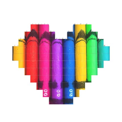 Farbige Buntstifte, Baustein-Puzzle, herzförmig, personalisiertes Bild, Puzzle, Foto-Puzzles für Erwachsene, 3D-Mikro-Bausteine für Heimdekoration, Steine-Set von BWLHJKE