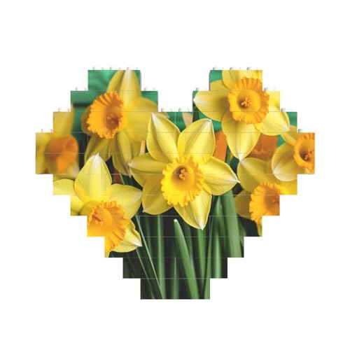Gelbe Narzissen Blumen Baustein-Puzzle herzförmig, personalisierte Bilder-Puzzles Foto-Puzzles für Erwachsene, 3D-Mikro-Bausteine für Heimdekoration, Steine-Set Gelbe Narzissen Blumen Baustein-Puzzle herzförmig, personalisierte Bilder-Puzzles Foto-Puzzles für Erwachsene, 3D-Mikro-Bausteine für Heimdekoration, Steine-Set von BWLHJKE