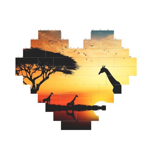 Giraffe Sonnenuntergang Baustein-Puzzle herzförmig, personalisierte Bilderpuzzles Foto-Puzzles für Erwachsene, 3D-Mikro-Bausteine für Heimdekoration, Steine-Set Giraffe Sonnenuntergang Baustein-Puzzle herzförmig, personalisierte Bilderpuzzles Foto-Puzzles für Erwachsene, 3D-Mikro-Bausteine für Heimdekoration, Steine-Set von BWLHJKE