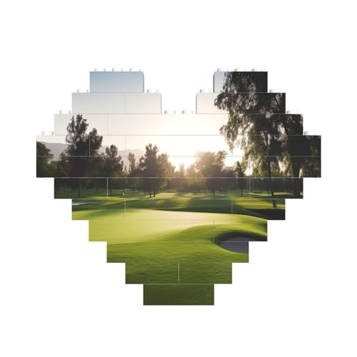 Golfplatz-Baustein-Puzzle, herzförmig, personalisiertes Bild, Puzzle, Foto-Puzzles für Erwachsene, 3D-Mikro-Bausteine für Heimdekoration, Steine-Set von BWLHJKE