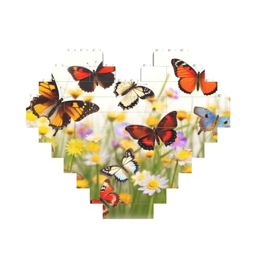 Gruppe von Schmetterlingen, Baustein-Puzzle, herzförmig, personalisiertes Bild, Puzzle, Foto-Puzzles für Erwachsene, 3D-Mikro-Bausteine für Heimdekoration, Steine-Set von BWLHJKE