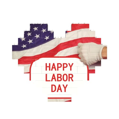 Happy Labor Day Baustein-Puzzle, herzförmig, personalisiertes Bild, Puzzle, Foto-Puzzles für Erwachsene, 3D-Mikro-Bausteine für Heimdekoration, Steine-Set von BWLHJKE