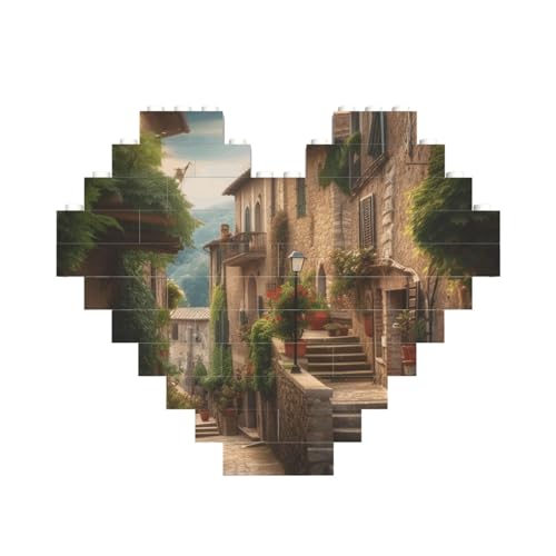 Italienisches toskanisches Baustein-Puzzle, herzförmig, personalisiertes Bild, Puzzle, Foto-Puzzles für Erwachsene, 3D-Mikro-Bausteine für Heimdekoration, Steine-Set von BWLHJKE