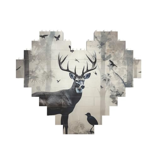 Jagd-Silhouette von Hirsch, Baustein-Puzzle, herzförmig, personalisiertes Bild, Puzzle, Foto-Puzzles für Erwachsene, 3D-Mikro-Bausteine für Heimdekoration, Ziegel-Set Jagd-Silhouette von Hirsch, Baustein-Puzzle, herzförmig, personalisiertes Bild, Puzzle, Foto-Puzzles für Erwachsene, 3D-Mikro-Bausteine für Heimdekoration, Ziegel-Set von BWLHJKE