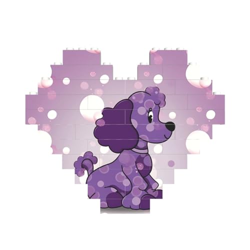 Lila Pudel, gepunktet, Baustein-Puzzle, herzförmig, personalisiertes Bild, Puzzle, Foto-Puzzles für Erwachsene, 3D-Mikro-Bausteine für Heimdekoration, Steine-Set von BWLHJKE