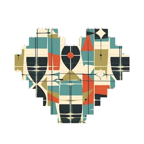 Modern Mid Century Building Brick Block Puzzle Heart Shaped, Personalized Picture Puzzles Photo Jigsaw Puzzles for Adults 3D Micro Building Blocks for Home Decor Bricks Set von BWLHJKE