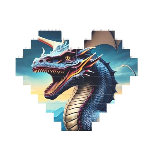 Roaring Dragon Building Brick Block Puzzle Heart Shaped, Personalized Picture Puzzles Photo Jigsaw Puzzles for Adults 3D Micro Building Blocks for Home Decor Bricks Set von BWLHJKE