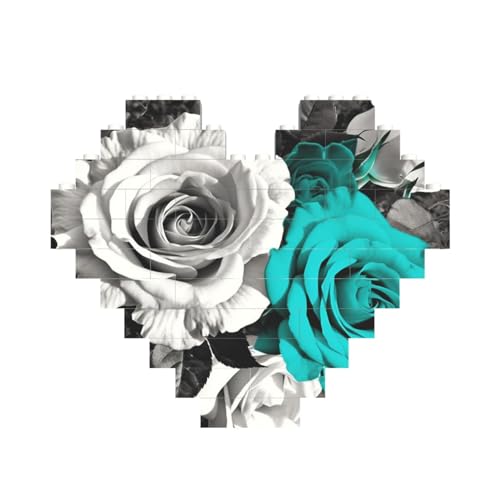 Schwarz-weiß-blaugrün-graue Rosen-Blumen, Baustein-Puzzle, herzförmig, personalisiertes Bild, Puzzle, Foto-Puzzles für Erwachsene, 3D-Mikro-Bausteine für Heimdekoration, Steine-Set Schwarz-weiß-blaugrün-graue Rosen-Blumen, Baustein-Puzzle, herzförmig, personalisiertes Bild, Puzzle, Foto-Puzzles für Erwachsene, 3D-Mikro-Bausteine für Heimdekoration, Steine-Set von BWLHJKE