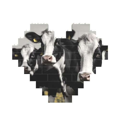 Schwarz-weiße Kühe Baustein-Puzzle in Herzform, personalisiertes Bildpuzzle, Foto-Puzzles für Erwachsene, 3D-Mikro-Bausteine für Heimdekoration, Steine-Set Schwarz-weiße Kühe Baustein-Puzzle in Herzform, personalisiertes Bildpuzzle, Foto-Puzzles für Erwachsene, 3D-Mikro-Bausteine für Heimdekoration, Steine-Set von BWLHJKE