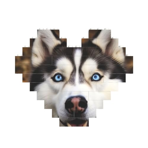 Stupid Husky Dog Building Brick Block Puzzle Heart Shaped, Personalized Picture Puzzles Photo Jigsaw Puzzles for Adults 3D Micro Building Blocks for Home Decor Bricks Set von BWLHJKE