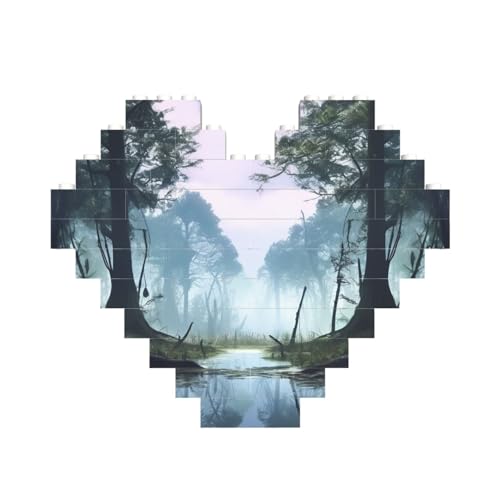 Sumpf-Landschaftsbaustein-Puzzle, herzförmig, personalisiertes Bild, Puzzle, Foto-Puzzles für Erwachsene, 3D-Mikro-Bausteine für Heimdekoration, Steine-Set von BWLHJKE