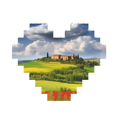 Tuscany Spring Building Brick Block Puzzle Heart Shaped, Personalized Picture Puzzles Photo Jigsaw Puzzles for Adults 3D Micro Building Blocks for Home Decor Bricks Set von BWLHJKE