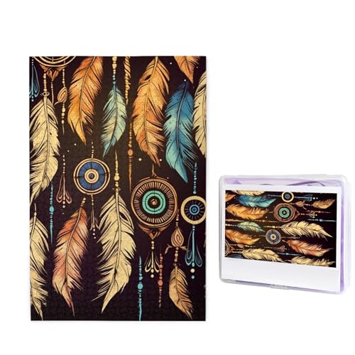 Vintage Ethnisches Stammes-Federpuzzle für Erwachsene 1000 Teile, Holzpuzzle aus Fotos, herausfordernde Puzzles Perfekt für Spieleabende, Heimdekoration Puzzles Geschenk für Urlaub Geburtstag von BWLHJKE