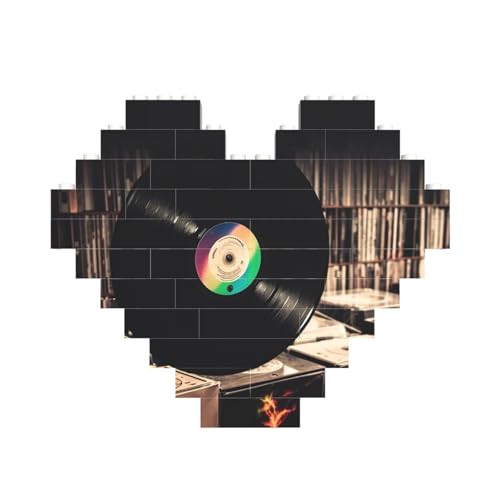Vinyl-Schallplatten-Puzzle, herzförmig, personalisiertes Bild, Puzzle, Foto-Puzzles für Erwachsene, 3D-Mikro-Bausteine für Heimdekoration, Steine-Set von BWLHJKE