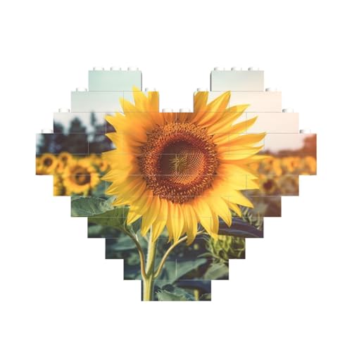 Wunderschönes Sonnenblumen-Baustein-Puzzle in Herzform, personalisierte Bilder-Puzzles für Erwachsene, 3D-Mikro-Bausteine für Heimdekoration, Steine-Set von BWLHJKE