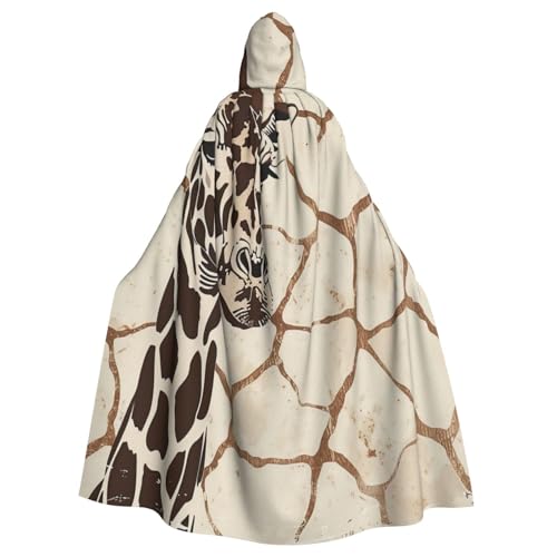 BWWHCCTI Bedruckter Kapuzenumhang mit Giraffen-Druck, für Unisex-Erwachsene, Halloween, Cosplay, Kostüme, langer Kapuzenmantel von BWWHCCTI