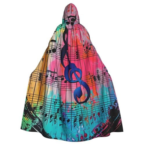 BWWHCCTI Bedruckter Kapuzenumhang mit Musiknoten, für Erwachsene, Halloween, Cosplay, Kostüme, langer Kapuzenmantel von BWWHCCTI