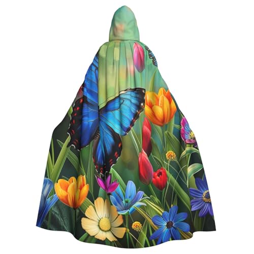 BWWHCCTI Blauer Schmetterling und Blumen bedruckter Kapuzenumhang für Unisex-Erwachsene, Halloween, Cosplay, Kostüme, langer Kapuzenmantel BWWHCCTI Blauer Schmetterling und Blumen bedruckter Kapuzenumhang für Unisex-Erwachsene, Halloween, Cosplay, Kostüme, langer Kapuzenmantel von BWWHCCTI