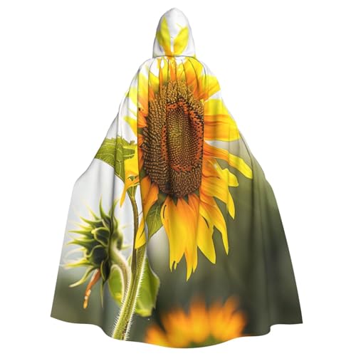 BWWHCCTI Bloom Kapuzenumhang mit Sonnenblumen-Druck, Unisex, Erwachsene, Halloween, Cosplay, Kostüme, langer Kapuzenmantel von BWWHCCTI