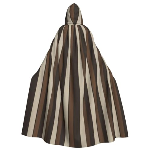 BWWHCCTI Brauner gestreifter Kapuzenumhang für Unisex-Erwachsene, Halloween, Cosplay, Kostüme, langer Kapuzenmantel von BWWHCCTI