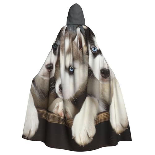 BWWHCCTI Husky Welpen-Hunde-Umhang mit Kapuze, bedruckt, für Unisex, Erwachsene, Halloween, Cosplay, Kostüme, langer Kapuzenmantel BWWHCCTI Husky Welpen-Hunde-Umhang mit Kapuze, bedruckt, für Unisex, Erwachsene, Halloween, Cosplay, Kostüme, langer Kapuzenmantel von BWWHCCTI