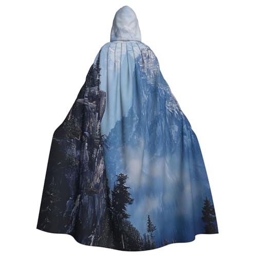 BWWHCCTI Kanadischer Smokey Mountain Cliff bedruckter Kapuzenumhang für Unisex-Erwachsene, Halloween, Cosplay, Kostüme, langer Kapuzenmantel von BWWHCCTI