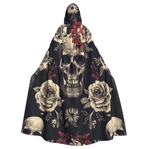 BWWHCCTI Kapuzenumhang mit Blumen-Totenkopf-Ornament-Muster, für Unisex, Erwachsene, Halloween, Cosplay, Kostüme, langer Kapuzenmantel BWWHCCTI Kapuzenumhang mit Blumen-Totenkopf-Ornament-Muster, für Unisex, Erwachsene, Halloween, Cosplay, Kostüme, langer Kapuzenmantel von BWWHCCTI