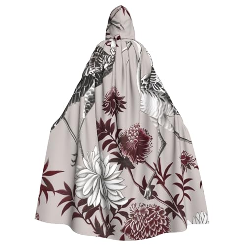 BWWHCCTI Kapuzenumhang mit Blumenmuster und botanischer Gravur, für Unisex, Erwachsene, Halloween, Cosplay, Kostüme, langer Kapuzenmantel von BWWHCCTI