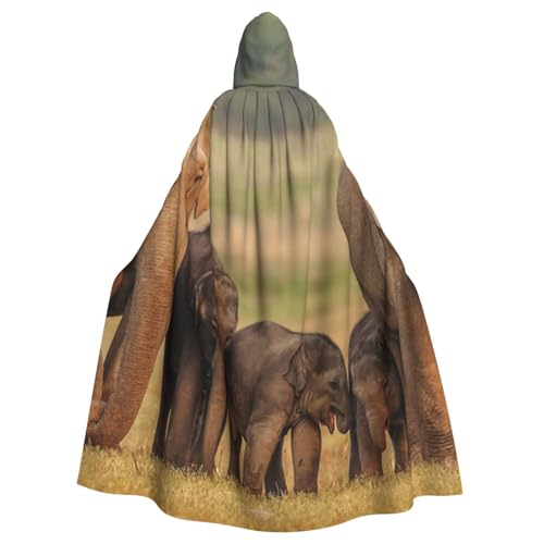 BWWHCCTI Kapuzenumhang mit Elefantenfamilie, bedruckt, Unisex, Erwachsene, Halloween, Cosplay, Kostüme, langer Kapuzenmantel von BWWHCCTI