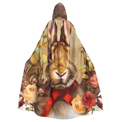 BWWHCCTI Kapuzenumhang mit Hasen-Rosette für Unisex, Erwachsene, Halloween, Cosplay, Kostüme, langer Kapuzenmantel von BWWHCCTI