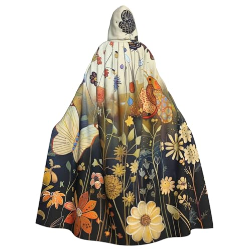 BWWHCCTI Kapuzenumhang mit Henne fliegende Schmetterlinge unter Blumen, bedruckt, für Unisex, Erwachsene, Halloween, Cosplay, Kostüme, langer Kapuzenmantel BWWHCCTI Kapuzenumhang mit Henne fliegende Schmetterlinge unter Blumen, bedruckt, für Unisex, Erwachsene, Halloween, Cosplay, Kostüme, langer Kapuzenmantel von BWWHCCTI