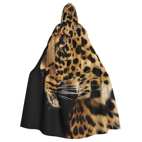 BWWHCCTI Kapuzenumhang mit Leopardenmuster, bedruckt, Unisex, Erwachsene, Halloween, Cosplay, Kostüme, langer Kapuzenmantel von BWWHCCTI