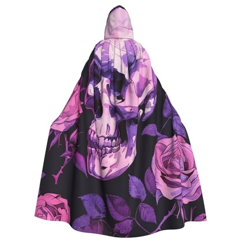 BWWHCCTI Kapuzenumhang mit Rosen-Illustration, Totenkopf-Druck, für Erwachsene, Halloween, Cosplay, Kostüme, langer Kapuzenmantel BWWHCCTI Kapuzenumhang mit Rosen-Illustration, Totenkopf-Druck, für Erwachsene, Halloween, Cosplay, Kostüme, langer Kapuzenmantel von BWWHCCTI
