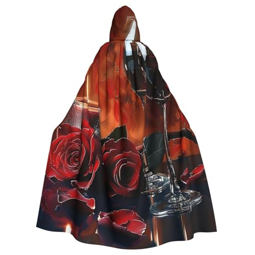 BWWHCCTI Kapuzenumhang mit Rotwein-Rose und Kerze, bedruckt, für Unisex, Erwachsene, Halloween, Cosplay, Kostüme, langer Kapuzenmantel BWWHCCTI Kapuzenumhang mit Rotwein-Rose und Kerze, bedruckt, für Unisex, Erwachsene, Halloween, Cosplay, Kostüme, langer Kapuzenmantel von BWWHCCTI