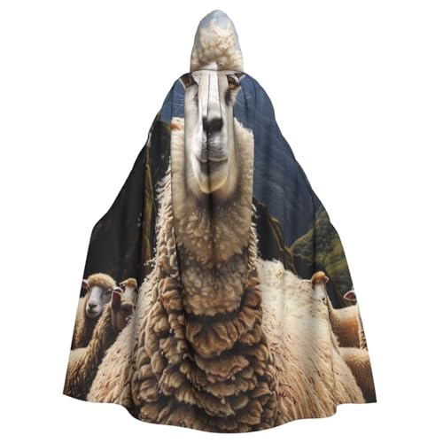 BWWHCCTI Kapuzenumhang mit Schaf-Motiv, Unisex, Erwachsene, Halloween, Cosplay, Kostüme, langer Kapuzenmantel von BWWHCCTI